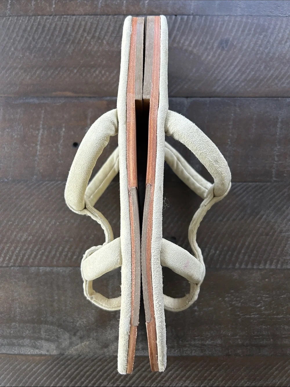 Free People Cream Suede Double Strap Toe-Loop Sandals